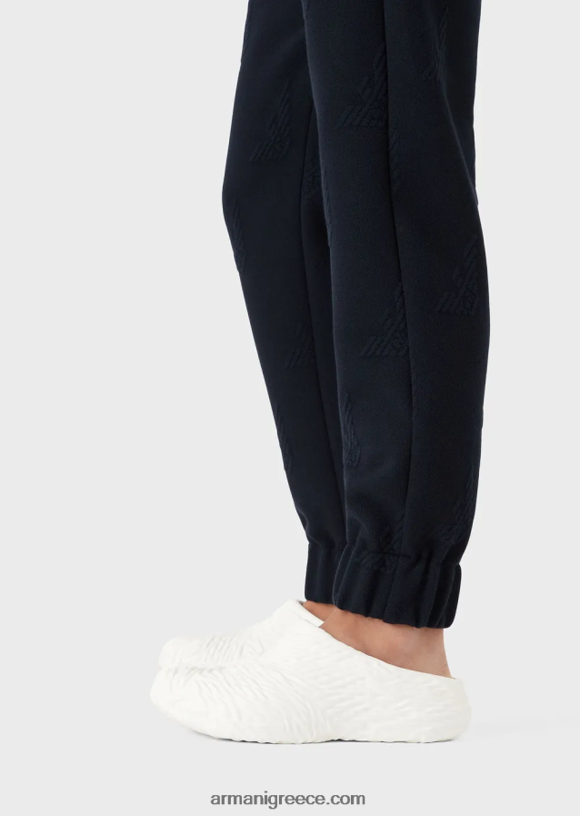 άνδρες Armani παντελόνι αετός ζέρσεϊ σε ανάγλυφο παντελόνι με ελαστικές μανσέτες στον αστράγαλο 4046R61385 ναυτικό μπλε