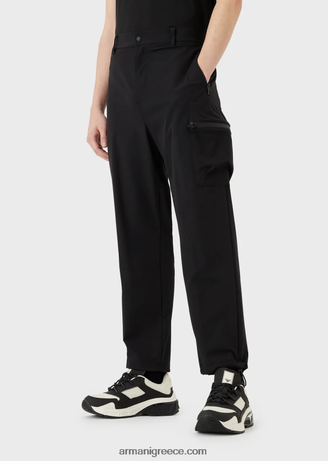 άνδρες Armani αδιάβροχο, αμφίδρομο ελαστικό τεχνικό νάιλον παντελόνι 4046R61386 μαύρος