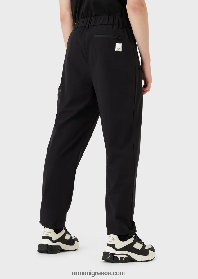 άνδρες Armani αδιάβροχο, αμφίδρομο ελαστικό τεχνικό νάιλον παντελόνι 4046R61386 μαύρος