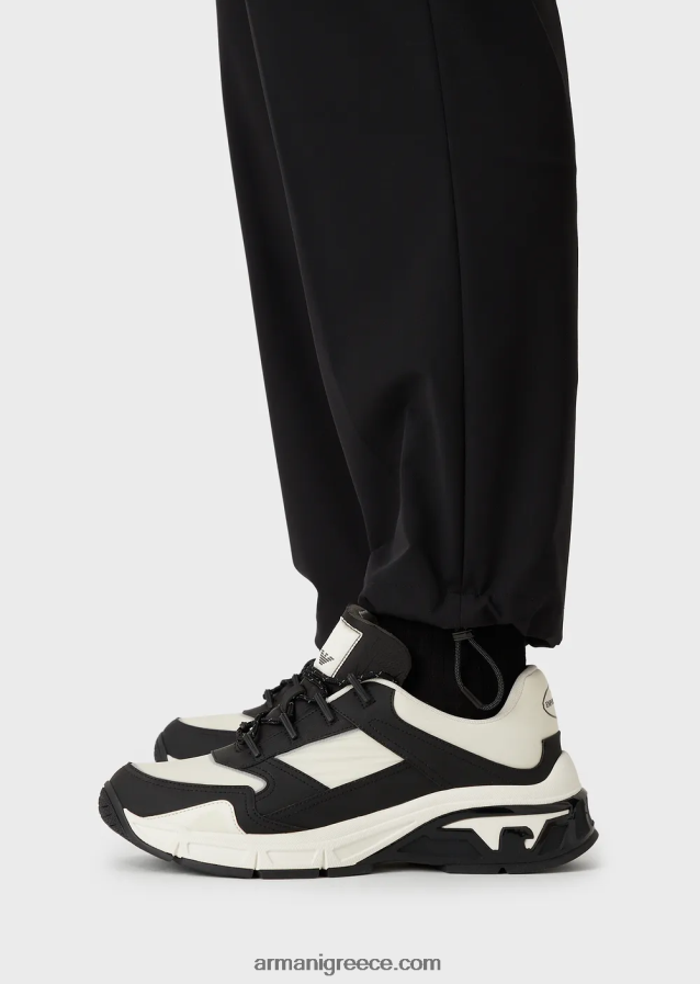 άνδρες Armani αδιάβροχο, αμφίδρομο ελαστικό τεχνικό νάιλον παντελόνι 4046R61386 μαύρος