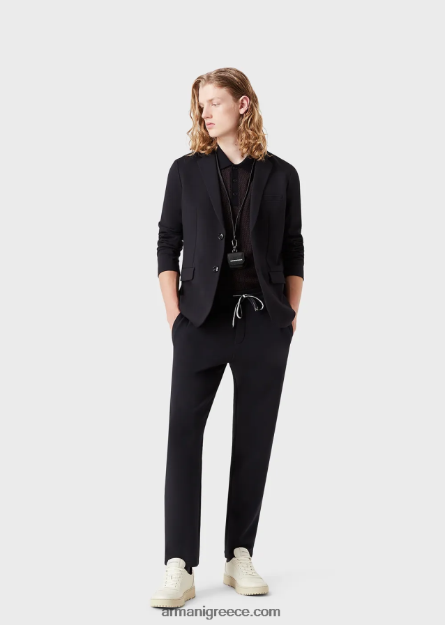 άνδρες Armani τζόγκερ με διπλό ζέρσεϊ με τσέπη 4046R61396 ναυτικό μπλε