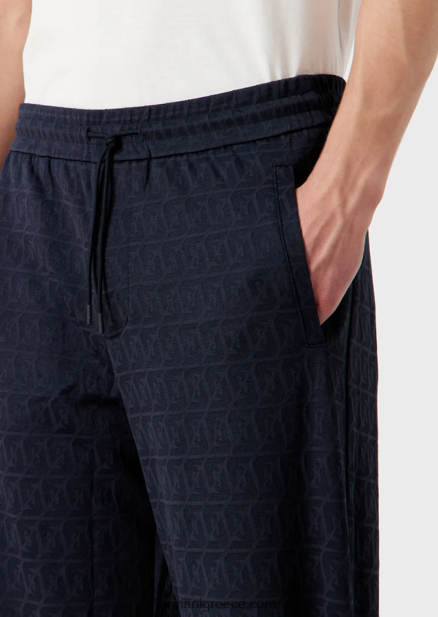 άνδρες Armani Παντελόνι με κορδόνι ζέρσεϊ με ανάγλυφο ζακάρ στυλιζαρισμένο αετό 4046R61399 ναυτικό μπλε