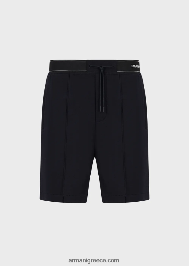 άνδρες Armani παντελόνι διπλό ζέρσεϊ με κορδόνι περίσφιξης και λογότυπο στη μέση 4046R61400 ναυτικό μπλε