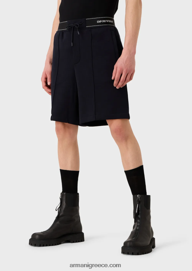 άνδρες Armani παντελόνι διπλό ζέρσεϊ με κορδόνι περίσφιξης και λογότυπο στη μέση 4046R61400 ναυτικό μπλε