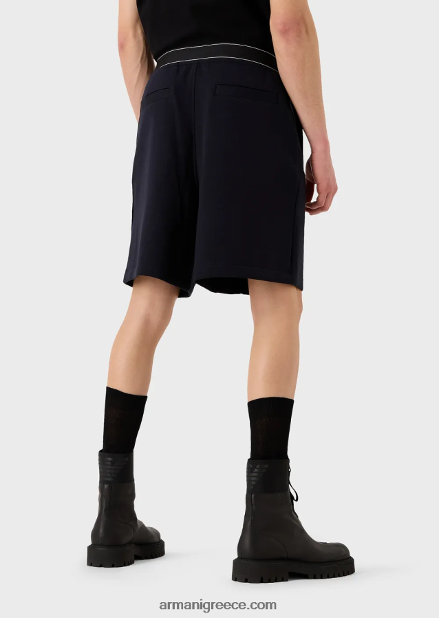 άνδρες Armani παντελόνι διπλό ζέρσεϊ με κορδόνι περίσφιξης και λογότυπο στη μέση 4046R61400 ναυτικό μπλε