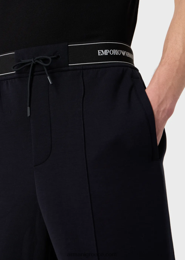 άνδρες Armani παντελόνι διπλό ζέρσεϊ με κορδόνι περίσφιξης και λογότυπο στη μέση 4046R61400 ναυτικό μπλε