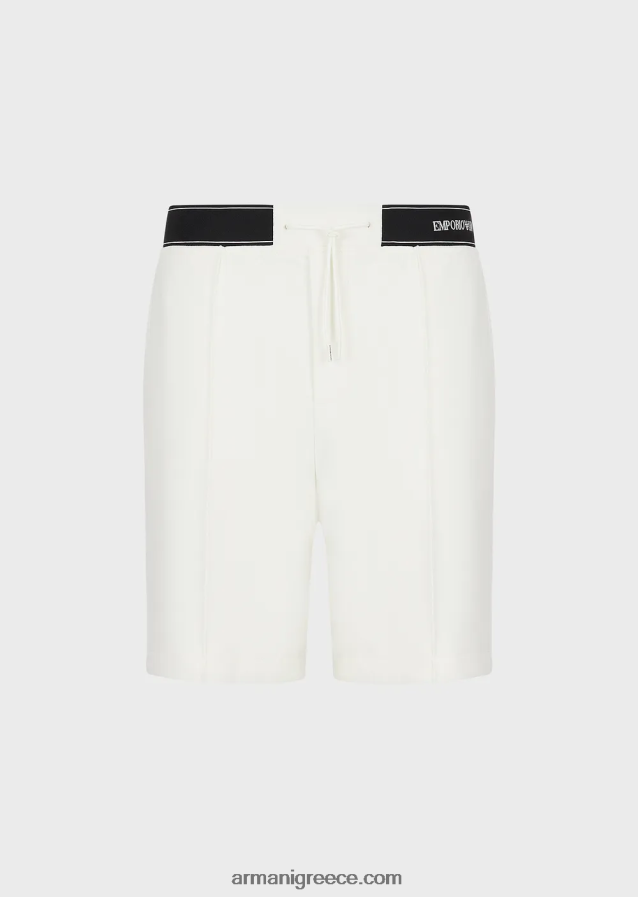 άνδρες Armani παντελόνι διπλό ζέρσεϊ με κορδόνι περίσφιξης και λογότυπο στη μέση 4046R61401 άσπρο