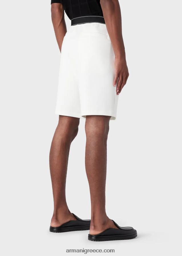 άνδρες Armani παντελόνι διπλό ζέρσεϊ με κορδόνι περίσφιξης και λογότυπο στη μέση 4046R61401 άσπρο