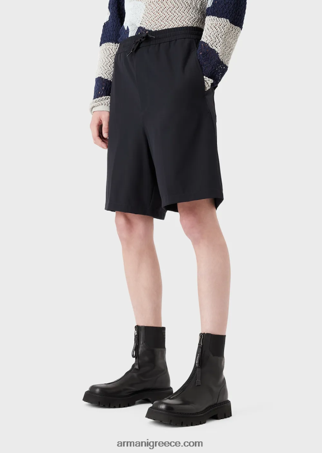 άνδρες Armani τεχνικό νάιλον παντελόνι ελαστικό διπλής κατεύθυνσης με ελαστικές μανσέτες 4046R61402 ναυτικό μπλε