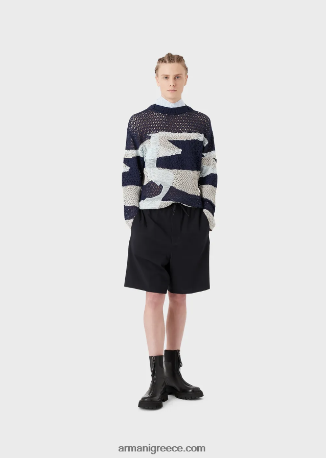 άνδρες Armani τεχνικό νάιλον παντελόνι ελαστικό διπλής κατεύθυνσης με ελαστικές μανσέτες 4046R61402 ναυτικό μπλε