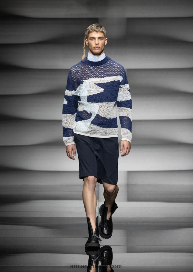 άνδρες Armani τεχνικό νάιλον παντελόνι ελαστικό διπλής κατεύθυνσης με ελαστικές μανσέτες 4046R61402 ναυτικό μπλε