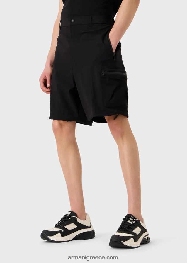 άνδρες Armani αδιάβροχο, αμφίδρομο ελαστικό τεχνικό σορτς από νάιλον 4046R61403 μαύρος