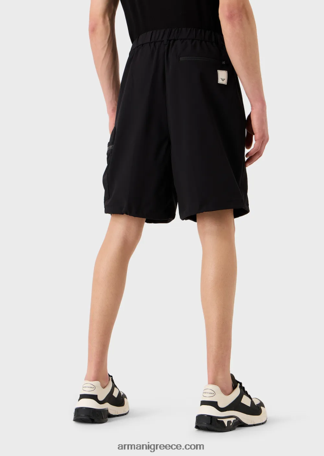 άνδρες Armani αδιάβροχο, αμφίδρομο ελαστικό τεχνικό σορτς από νάιλον 4046R61403 μαύρος