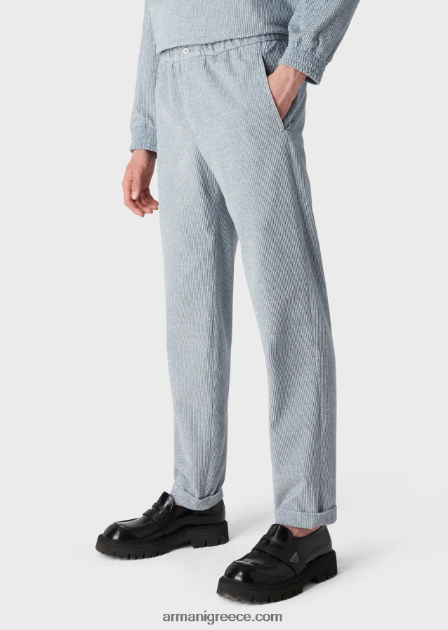 άνδρες Armani Βελούδινο παντελόνι με εμπριμέ τζιν με ελαστική μέση 4046R61408 γαλανός