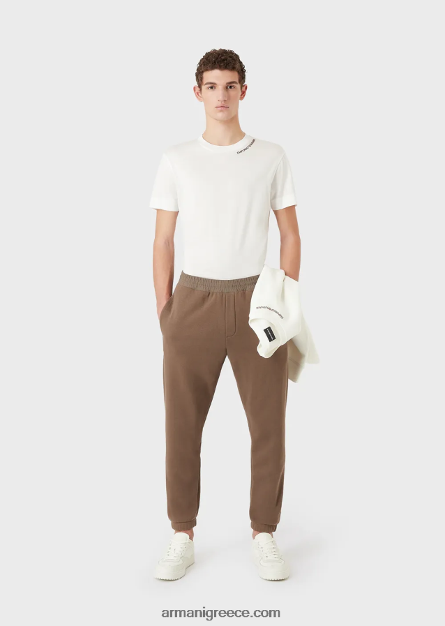 άνδρες Armani τζόκερ με βαριά ζέρσεϊ με τολμηρό λαστιχένιο λογότυπο 4046R61423 καφέ