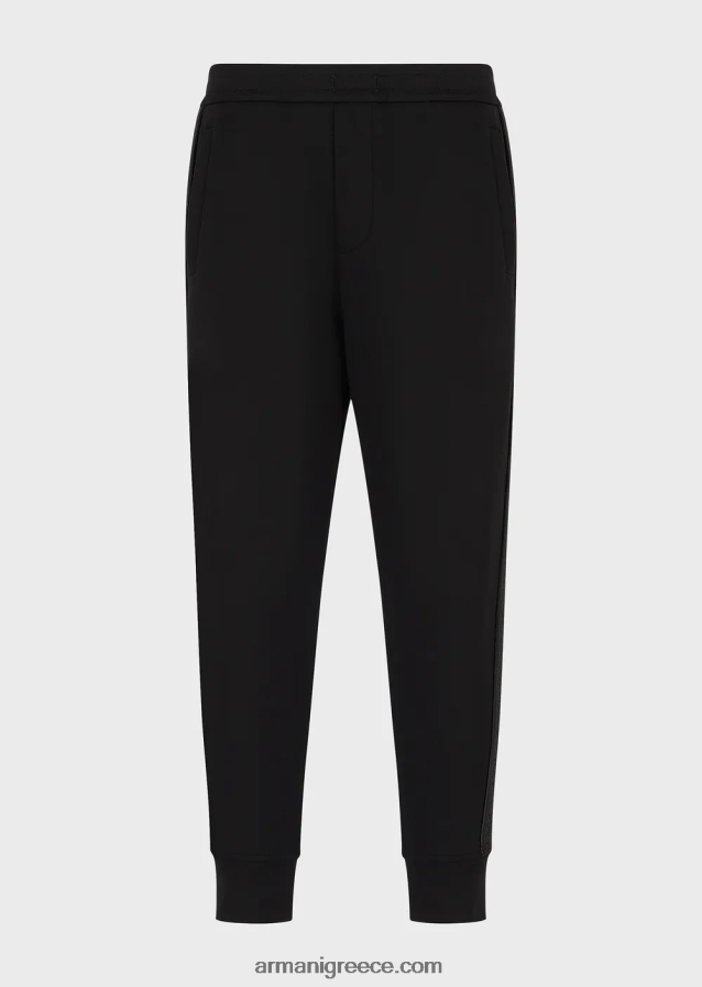 άνδρες Armani τζόγκερ διπλής φανέλας με ταινία λογότυπου 4046R61438 μαύρος