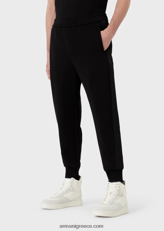 άνδρες Armani τζόγκερ διπλής φανέλας με ταινία λογότυπου 4046R61438 μαύρος