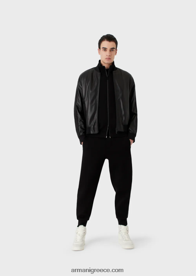 άνδρες Armani τζόγκερ διπλής φανέλας με ταινία λογότυπου 4046R61438 μαύρος
