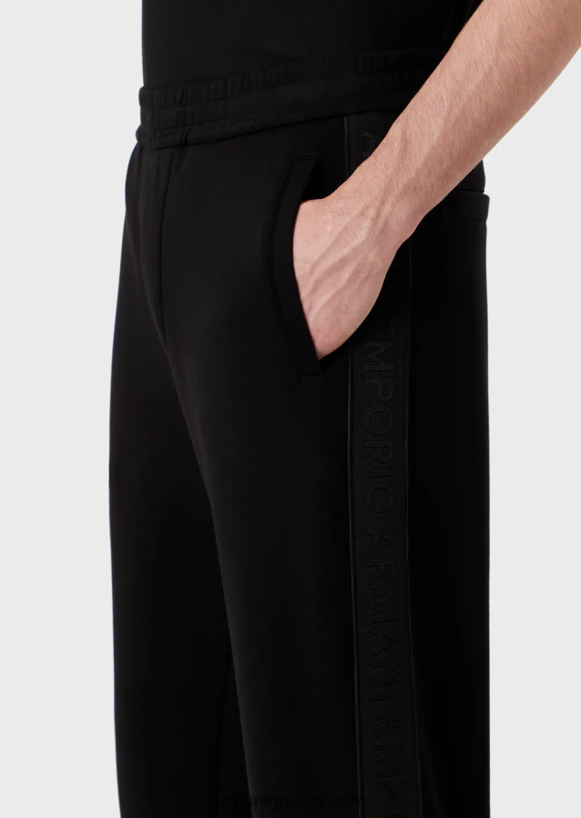 άνδρες Armani τζόγκερ διπλής φανέλας με ταινία λογότυπου 4046R61438 μαύρος