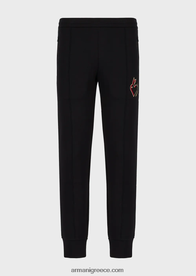 άνδρες Armani τζόγκερ με διπλό ζέρσεϊ με κεντήματα κουνελιών 4046R61447 μαύρος