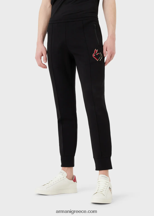 άνδρες Armani τζόγκερ με διπλό ζέρσεϊ με κεντήματα κουνελιών 4046R61447 μαύρος