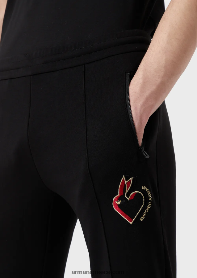 άνδρες Armani τζόγκερ με διπλό ζέρσεϊ με κεντήματα κουνελιών 4046R61447 μαύρος