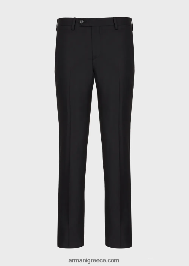 άνδρες Armani πενιέ παρθένο μαλλί, τσακισμένο παντελόνι 4046R61450 μαύρος