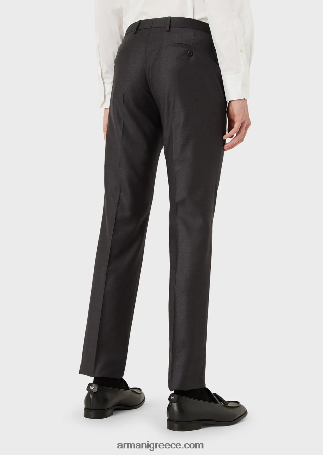 άνδρες Armani πενιέ παρθένο μαλλί, τσακισμένο παντελόνι 4046R61451 γραφίτης