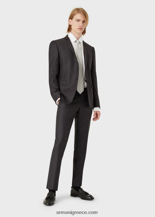 άνδρες Armani πενιέ παρθένο μαλλί, τσακισμένο παντελόνι 4046R61451 γραφίτης