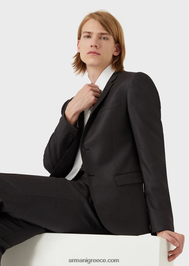 άνδρες Armani πενιέ παρθένο μαλλί, τσακισμένο παντελόνι 4046R61451 γραφίτης