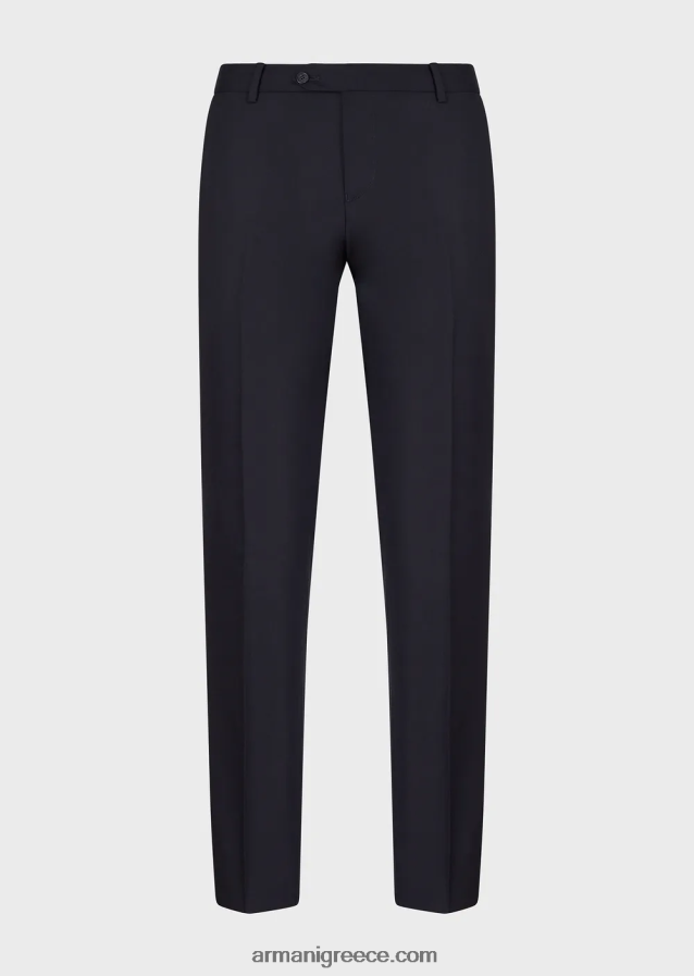 άνδρες Armani πενιέ παρθένο μαλλί, τσακισμένο παντελόνι 4046R61452 ναυτικό μπλε