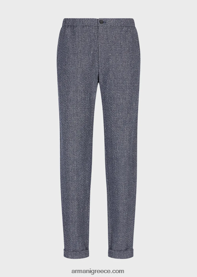 άνδρες Armani Παντελόνι από λινό ζακάρ τρισδιάστατου εφέ με ελαστική μέση 4046R61453 avio