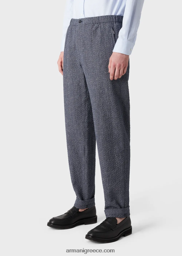 άνδρες Armani Παντελόνι από λινό ζακάρ τρισδιάστατου εφέ με ελαστική μέση 4046R61453 avio