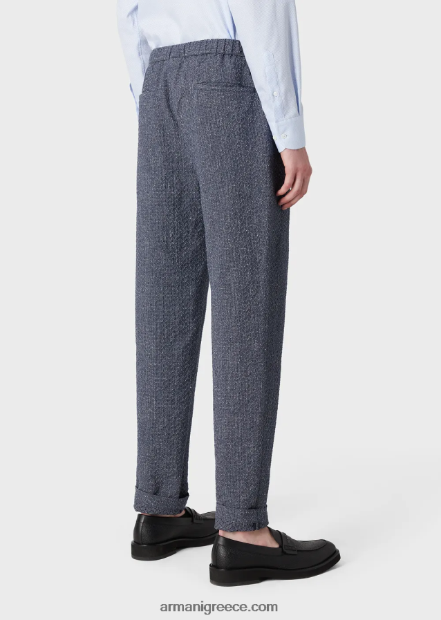 άνδρες Armani Παντελόνι από λινό ζακάρ τρισδιάστατου εφέ με ελαστική μέση 4046R61453 avio