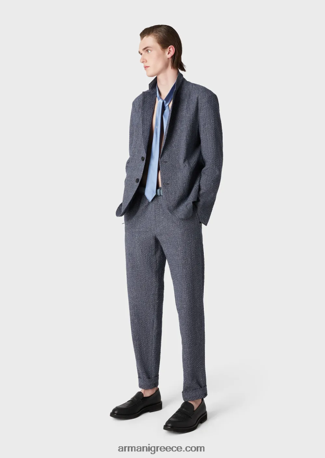 άνδρες Armani Παντελόνι από λινό ζακάρ τρισδιάστατου εφέ με ελαστική μέση 4046R61453 avio