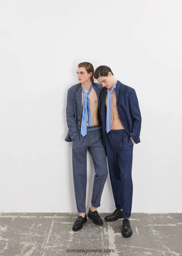 άνδρες Armani Παντελόνι από λινό ζακάρ τρισδιάστατου εφέ με ελαστική μέση 4046R61453 avio