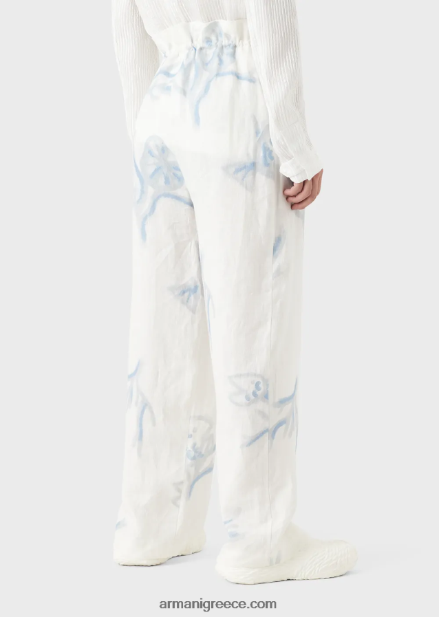 άνδρες Armani παντελόνι με κοράλλι στάμπα σε όλο το λινό 4046R61459 άσπρο