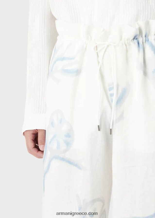 άνδρες Armani παντελόνι με κοράλλι στάμπα σε όλο το λινό 4046R61459 άσπρο