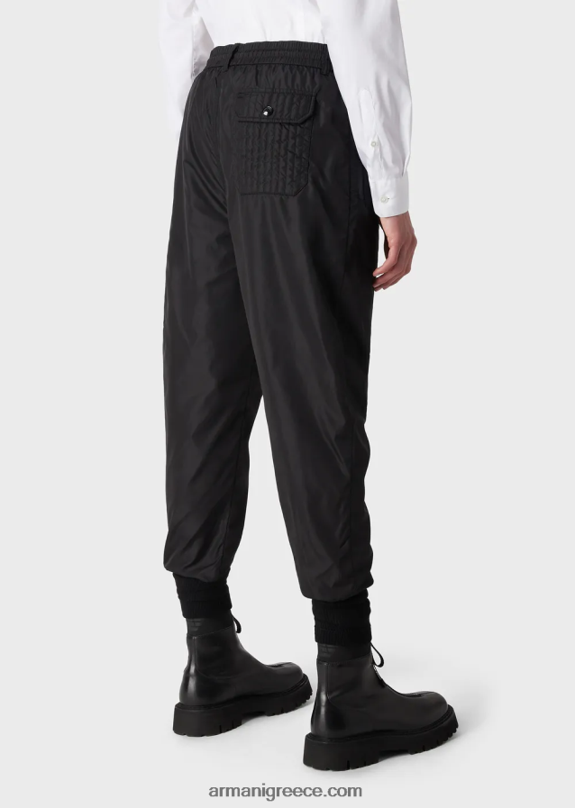 άνδρες Armani ανακυκλωμένο ματ τεχνικό νάιλον παντελόνι 4046R61480 μαύρος