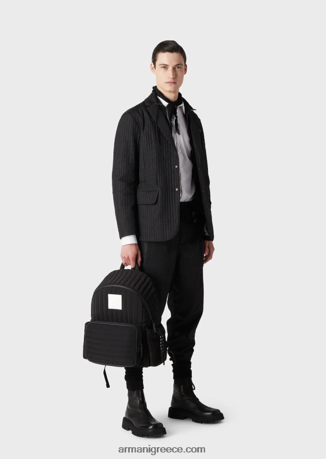 άνδρες Armani ανακυκλωμένο ματ τεχνικό νάιλον παντελόνι 4046R61480 μαύρος