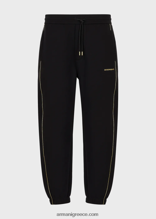 άνδρες Armani τζόγκερ διπλής φανέλας με χρυσές λεπτομέρειες και λογότυπο 4046R61485 μαύρος