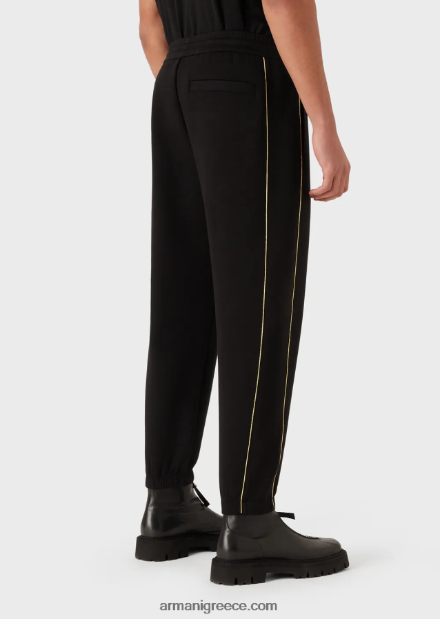 άνδρες Armani τζόγκερ διπλής φανέλας με χρυσές λεπτομέρειες και λογότυπο 4046R61485 μαύρος