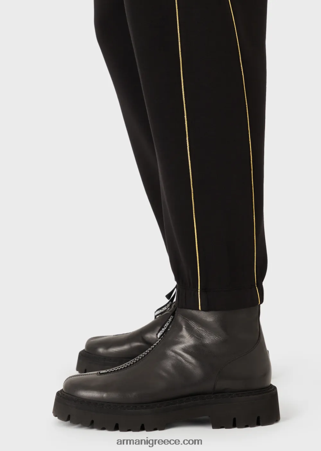 άνδρες Armani τζόγκερ διπλής φανέλας με χρυσές λεπτομέρειες και λογότυπο 4046R61485 μαύρος