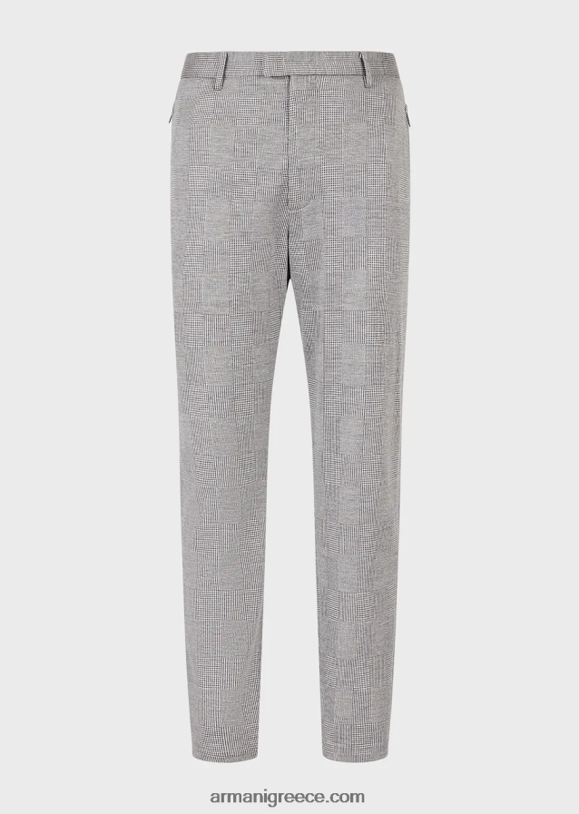 άνδρες Armani παντελόνι ζέρσεϊ από μαλλί ευκάλυπτος πρίγκιπας της Ουαλίας 4046R61486 γκρί