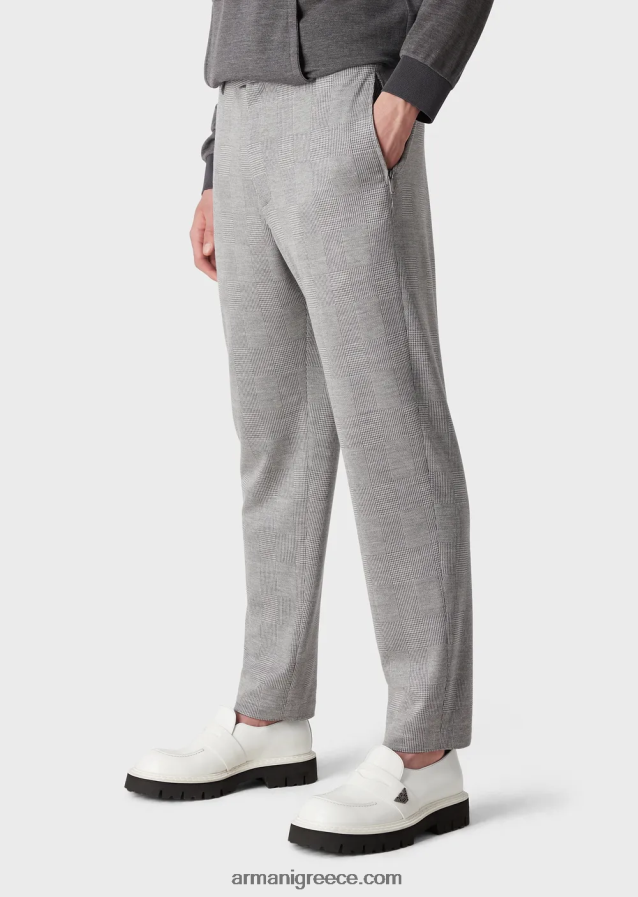 άνδρες Armani παντελόνι ζέρσεϊ από μαλλί ευκάλυπτος πρίγκιπας της Ουαλίας 4046R61486 γκρί
