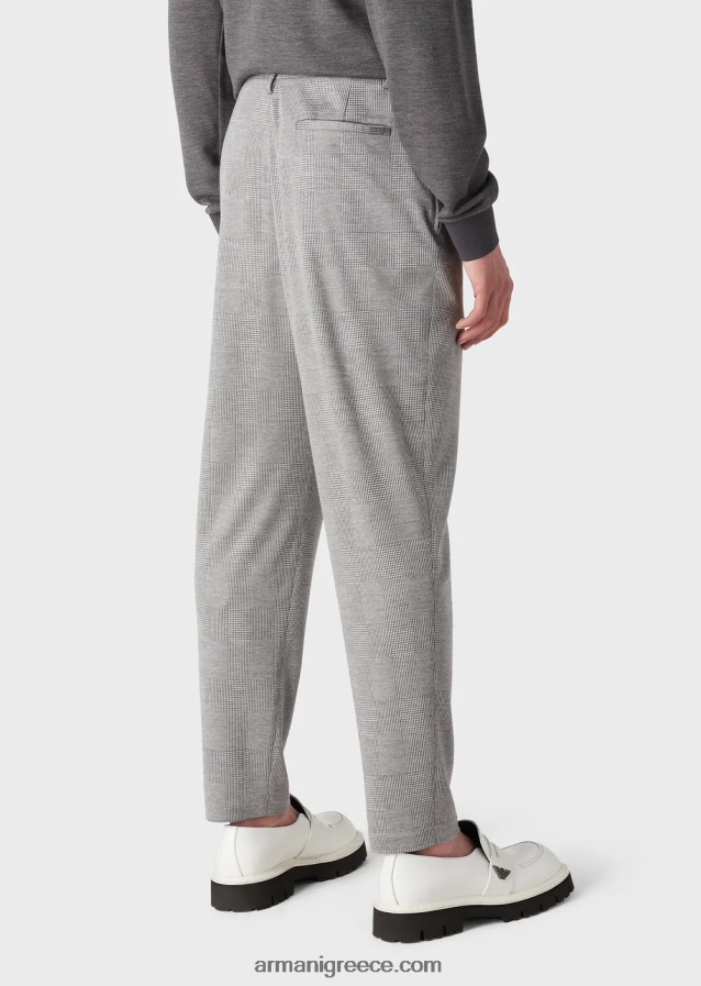 άνδρες Armani παντελόνι ζέρσεϊ από μαλλί ευκάλυπτος πρίγκιπας της Ουαλίας 4046R61486 γκρί