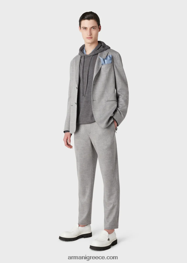 άνδρες Armani παντελόνι ζέρσεϊ από μαλλί ευκάλυπτος πρίγκιπας της Ουαλίας 4046R61486 γκρί