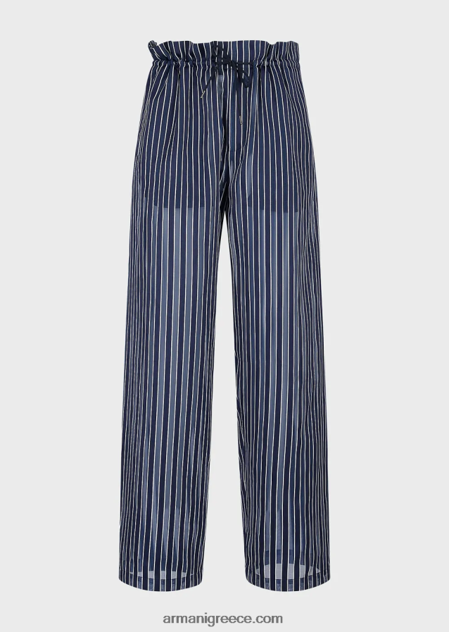 άνδρες Armani παντελόνι με κορδόνι σε ανάλαφρο ριγέ σατέν από μετάξι 4046R61487 μεσάνυχτα μπλε