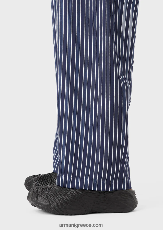 άνδρες Armani παντελόνι με κορδόνι σε ανάλαφρο ριγέ σατέν από μετάξι 4046R61487 μεσάνυχτα μπλε
