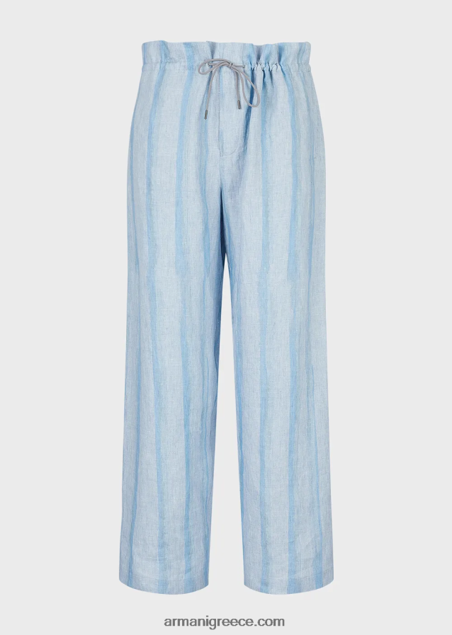 άνδρες Armani Παντελόνι από καθαρό λινό κορδόνι με στάμπα ακουαρέλας 4046R61488 γαλανός